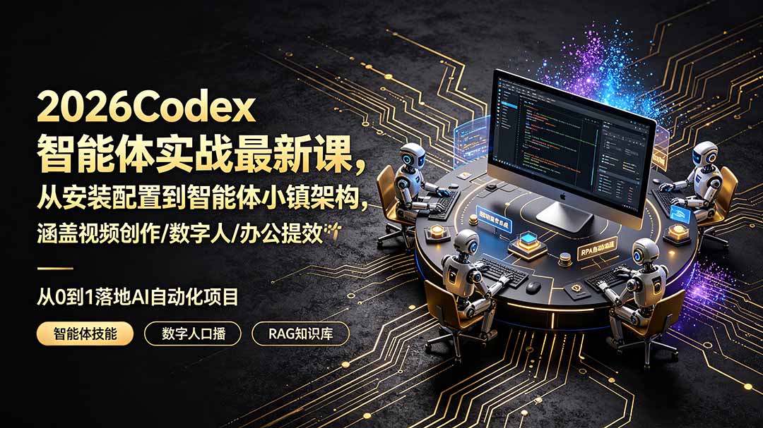 2026Codex智能体实战最新课，从安装配置到智能体小镇架构，涵盖视频创作/数字人/办公提效全技能 - 觅资源