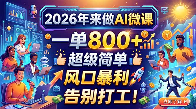 2026年来做AI微课，一单800+，超级简单，风口暴利，告别打工！ - 觅资源