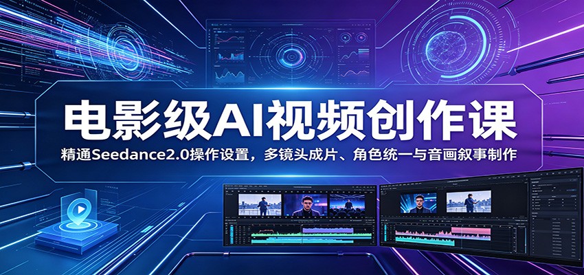 电影级AI视频创作课：精通Seedance2.0操作设置，多镜头成片、角色统一与音画叙事制作 - 觅资源
