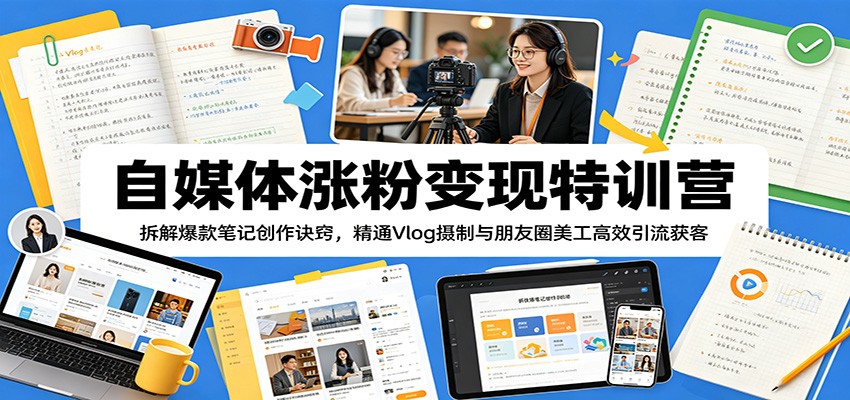 自媒体涨粉变现特训营：拆解爆款笔记创作诀窍，精通Vlog摄制与朋友圈美工高效引流获客 - 觅资源