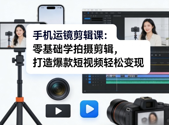 手机运镜剪辑课：零基础学拍摄剪辑，打造爆款短视频轻松变现 - 觅资源