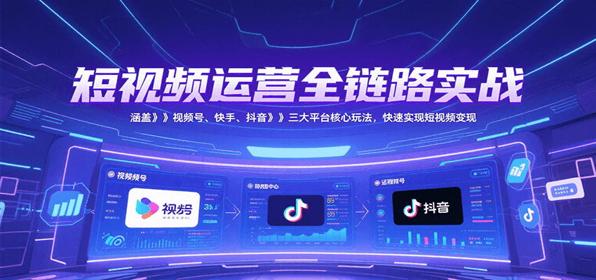 短视频运营全链路实战，涵盖视频号、快手、抖音三大平台核心玩法，快速实现变现！|YX网创