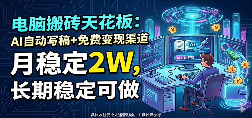 电脑搬砖天花板：AI自动写稿+免费变现渠道，月稳定2W，长期稳定可做 - 觅资源