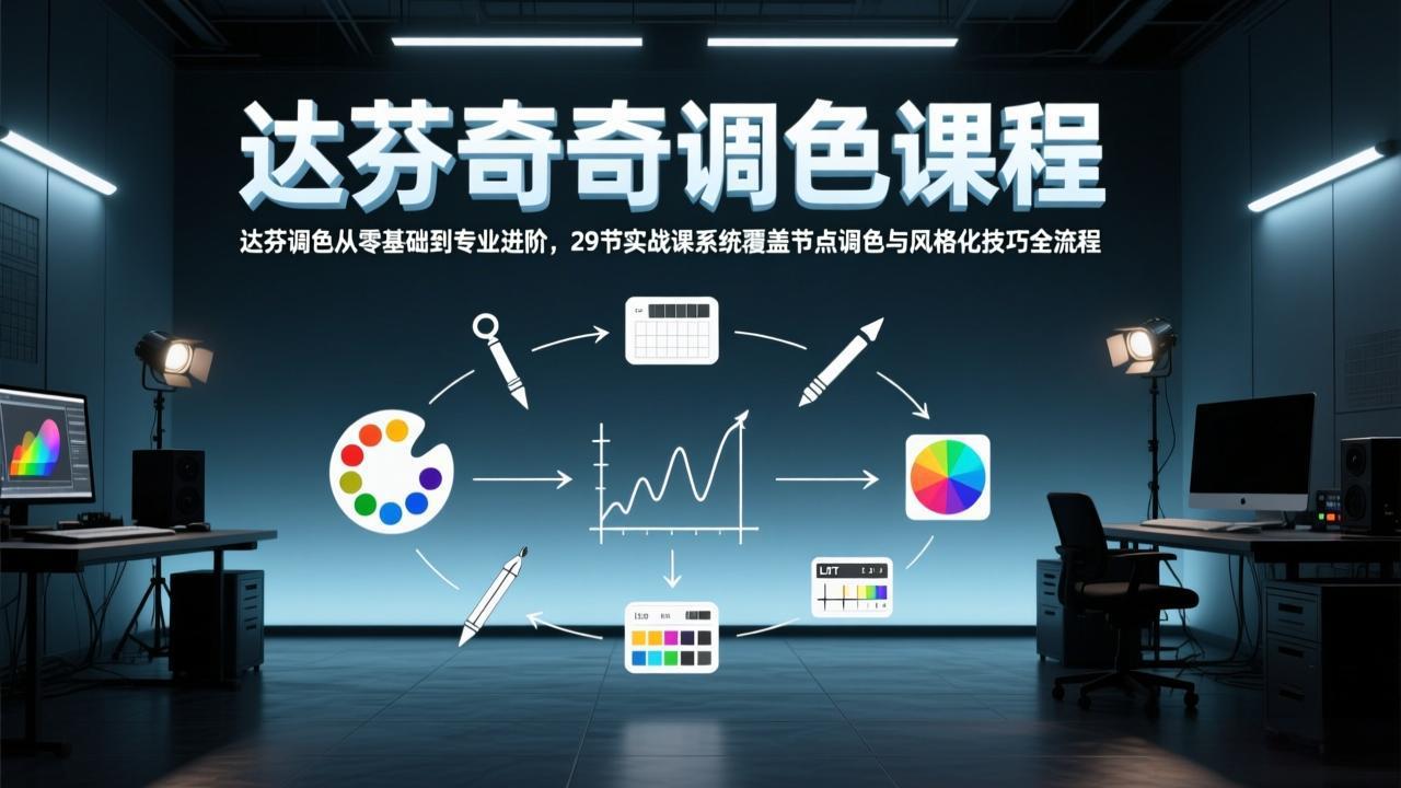 达芬奇调色从零基础到专业进阶，29节实战课系统覆盖节点调色与风格化技巧全流程|中创学习社