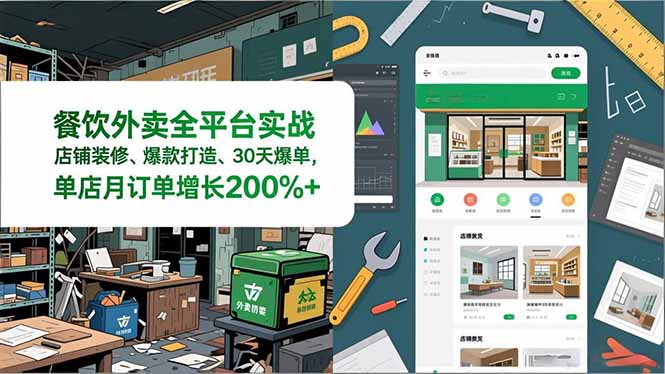 餐饮外卖全平台实战，店铺装修、爆款打造、30天爆单，手把手教学，单店月订单增长200%+|YX网创
