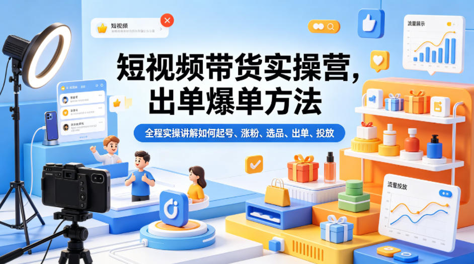 短视频带货实操营，出单爆单方法，全程实操讲解如何起号、涨粉、选品、出单、投放(更新0515) - 觅资源