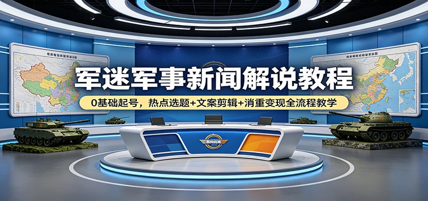 军迷军事新闻解说教程：0基础起号，热点选题+文案剪辑+消重变现全流程教学 - 觅资源