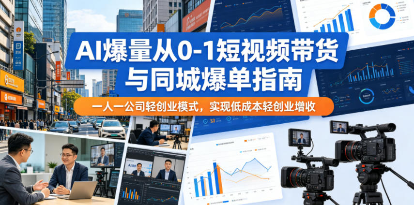 AI爆量从0-1短视频带货与同城爆单指南，一人一公司轻创业模式，实现低成本轻创业增收 - 觅资源