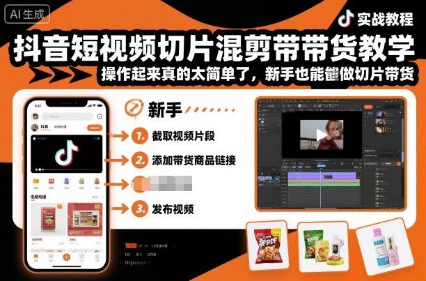 抖音短视频切片混剪带货教学，操作起来真的太简单了，新手也能做切片带货|YX网创
