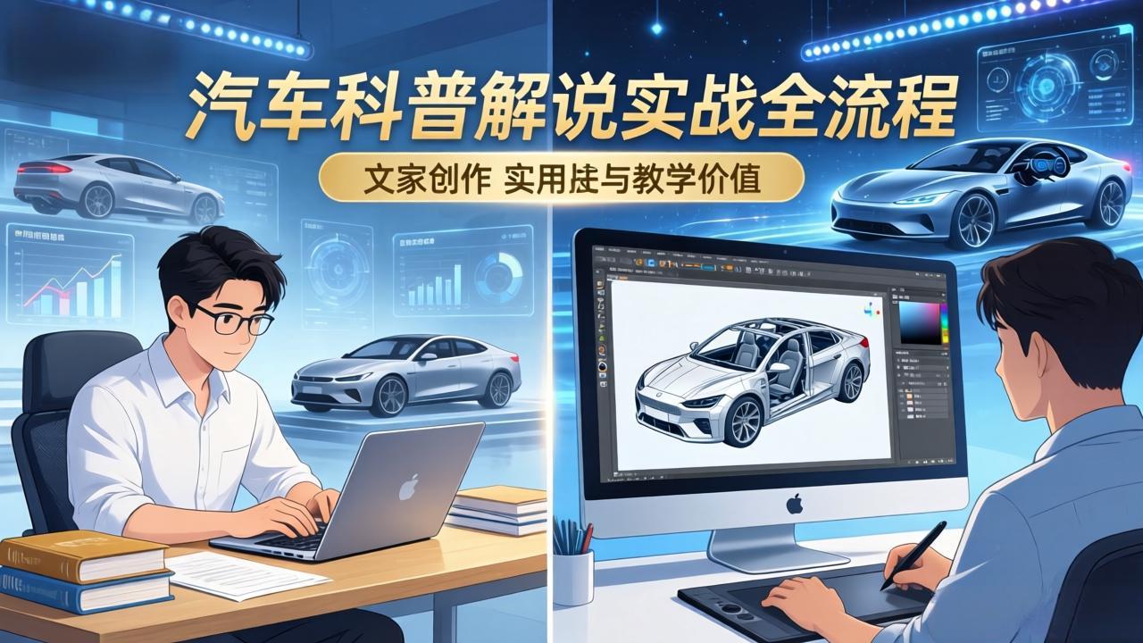 抖音汽车科普解说实战：文案+动画+画面处理+去水印全流程，打造专业汽车科普视频 - 觅资源
