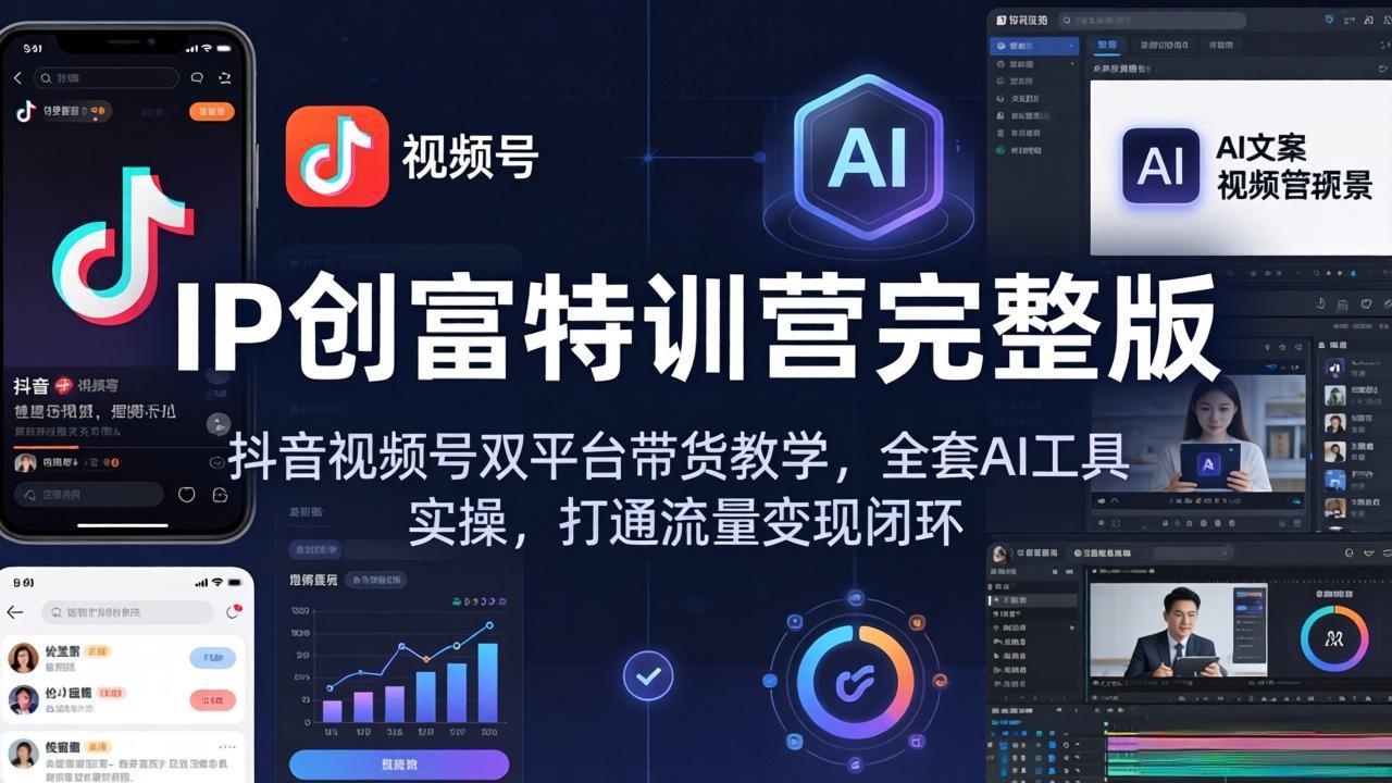 IP创富特训营完整版：抖音视频号双平台带货教学，全套AI工具实操，打通流量变现闭环 - 觅资源