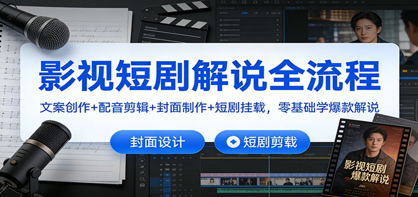 影视短剧解说全流程：文案创作+配音剪辑+封面制作+短剧挂载，零基础学爆款解说|YX网创