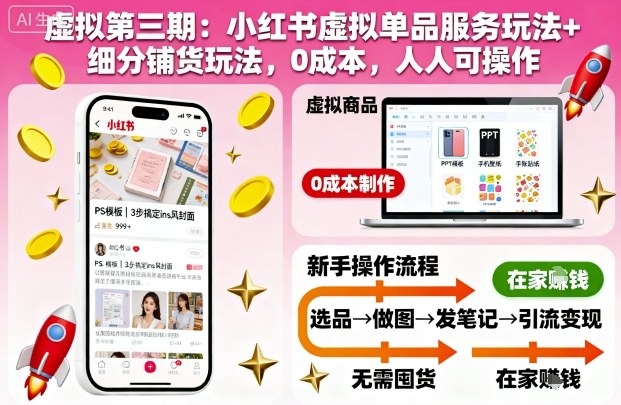 虚拟第三期：小红书虚拟单品服务玩法+细分铺货玩法，0成本，人人可操作(更新)|YX网创