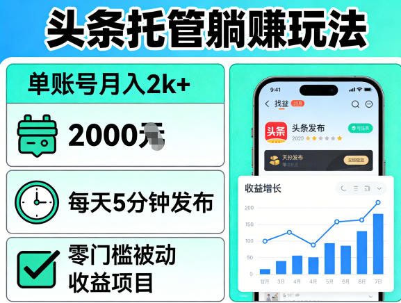 头条托管躺賺玩法，单账号月入2k+，每天5分钟发布即可，零门槛被动收益项目【揭秘】 - 觅资源