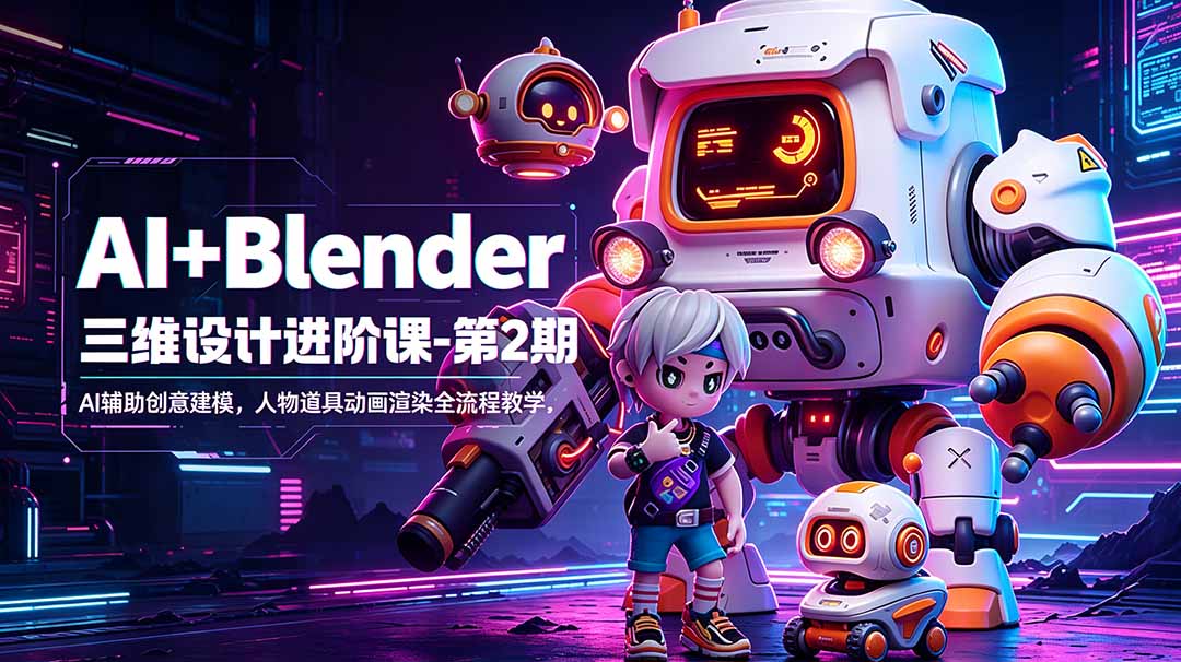 AI+Blender三维设计进阶课-第2期：AI辅助创意建模，人物道具动画渲染全流程教学 - 觅资源