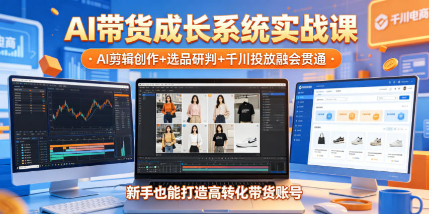 AI带货成长系统实战课，AI剪辑创作+选品研判+千川投放融会贯通，新手也能打造高转化带货账号(更新2026年) - 觅资源
