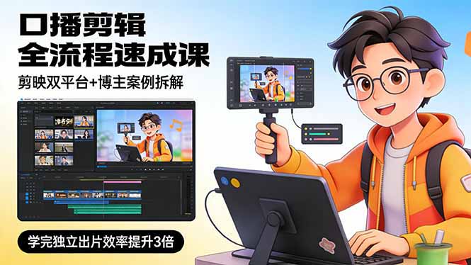 口播剪辑全流程速成课，剪映双平台+博主案例拆解，学完独立出片效率提升3倍|中创学习社