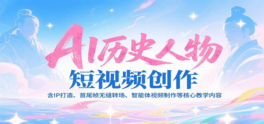 AI历史人物短视频创作，含IP打造、首尾帧无缝转场、智能体视频制作等核心教学内容