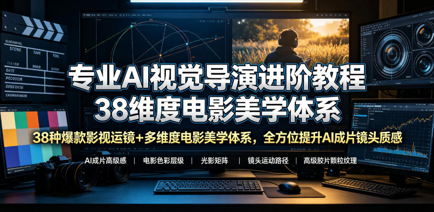 专业AI视觉导演进阶教程，38种爆款影视运镜+多维度电影美学体系，全方位提升AI成片高级感与镜头质感 - 觅资源
