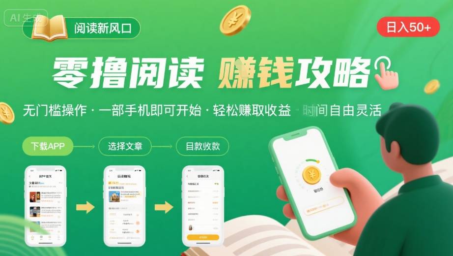 零撸阅读新风口，无门槛轻松挣，一部手机，日入 50-3张【揭秘】|YX网创