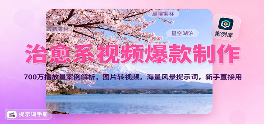 治愈系视频爆款制作，700万播放量案例解析，图片转视频，海量风景提示词，新手直接用|YX网创