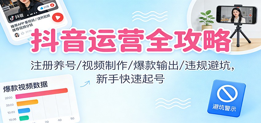 抖音运营全攻略：注册养号/视频制作/爆款输出/违规避坑，新手快速起号|YX网创