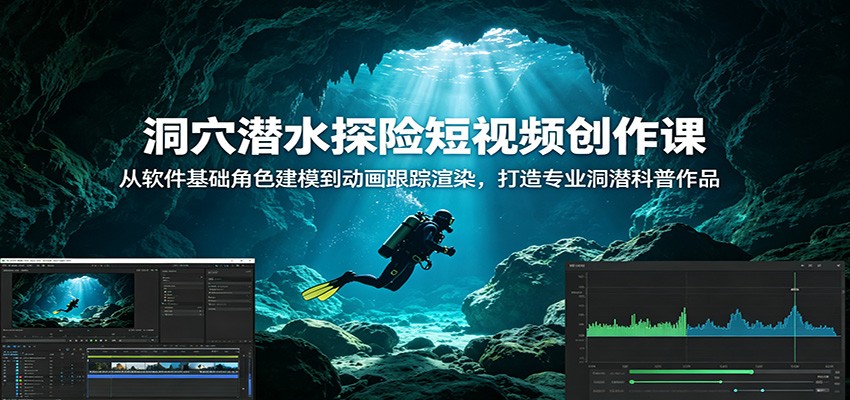 洞穴潜水探险短视频创作课：从软件基础角色建模到动画跟踪渲染，打造专业洞潜科普作品 - 觅资源