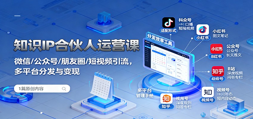 知识IP合伙人运营课：微信/公众号/朋友圈/短视频引流，多平台分发与变现|YX网创