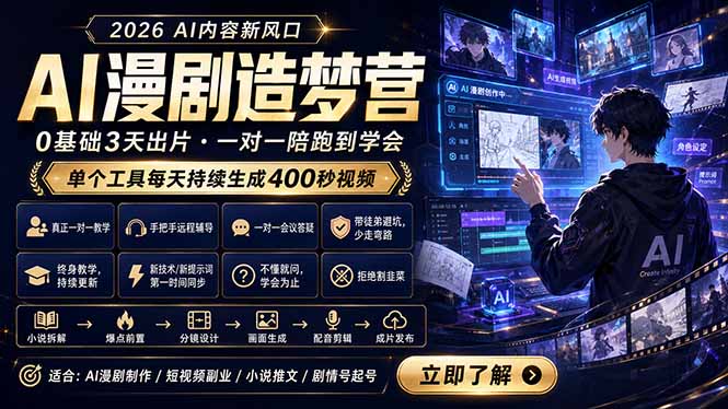 AI漫剧造梦营：0基础3天出片，单个工具每天持续生成400秒视频 - 觅资源