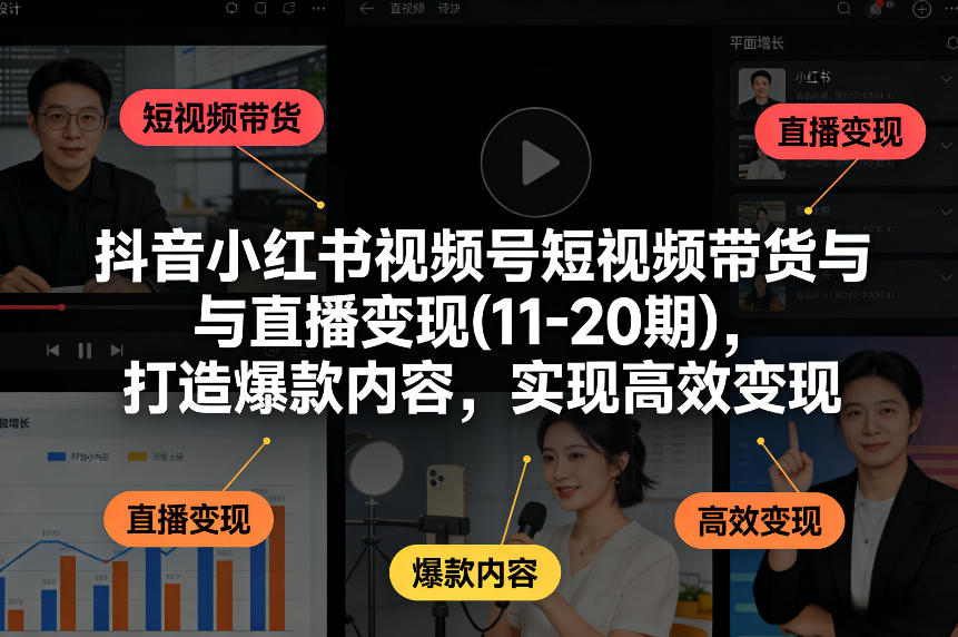 抖音小红书视频号短视频带货与直播变现(10-21期)，打造爆款内容，实现高效变现(更新05月08日) - 觅资源