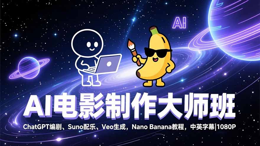 AI电影制作大师班：ChatGPT编剧、Suno配乐、Veo生成，Nano Banana教程，中英字幕|1080P|YX网创