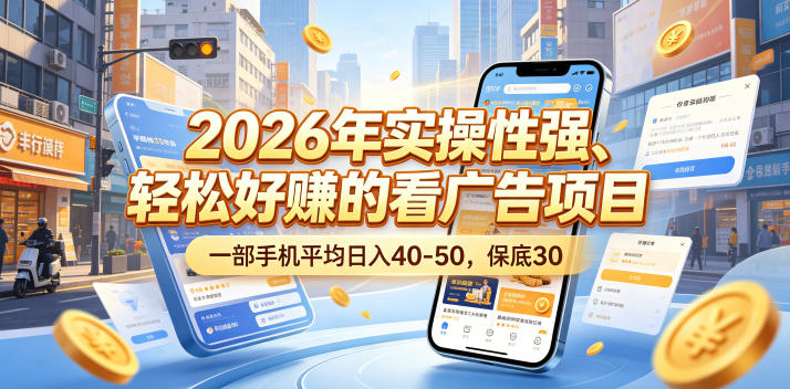 2026年实操性强、轻松好賺的看广告项目，一部手机平均日入40-50，保底30米【揭秘】 - 觅资源