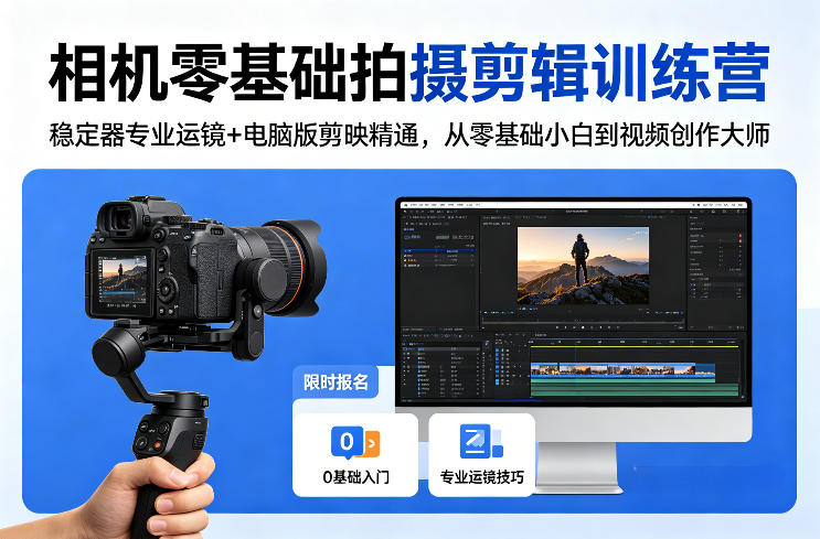 相机零基础拍摄剪辑训练营：稳定器专业运镜+电脑版剪映精通，从零基础小白到视频创作大师 - 觅资源