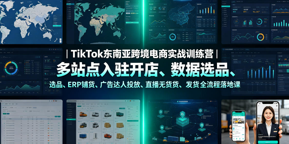 TikTok东南亚跨境电商实战训练营｜多站点入驻开店、数据选品、ERP铺货、广告达人投放、直播无货源发货全流程落地课 - 觅资源