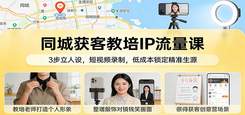 同城获客教培IP流量课：3步立人设，短视频录制，低成本锁定精准生源|中创学习社