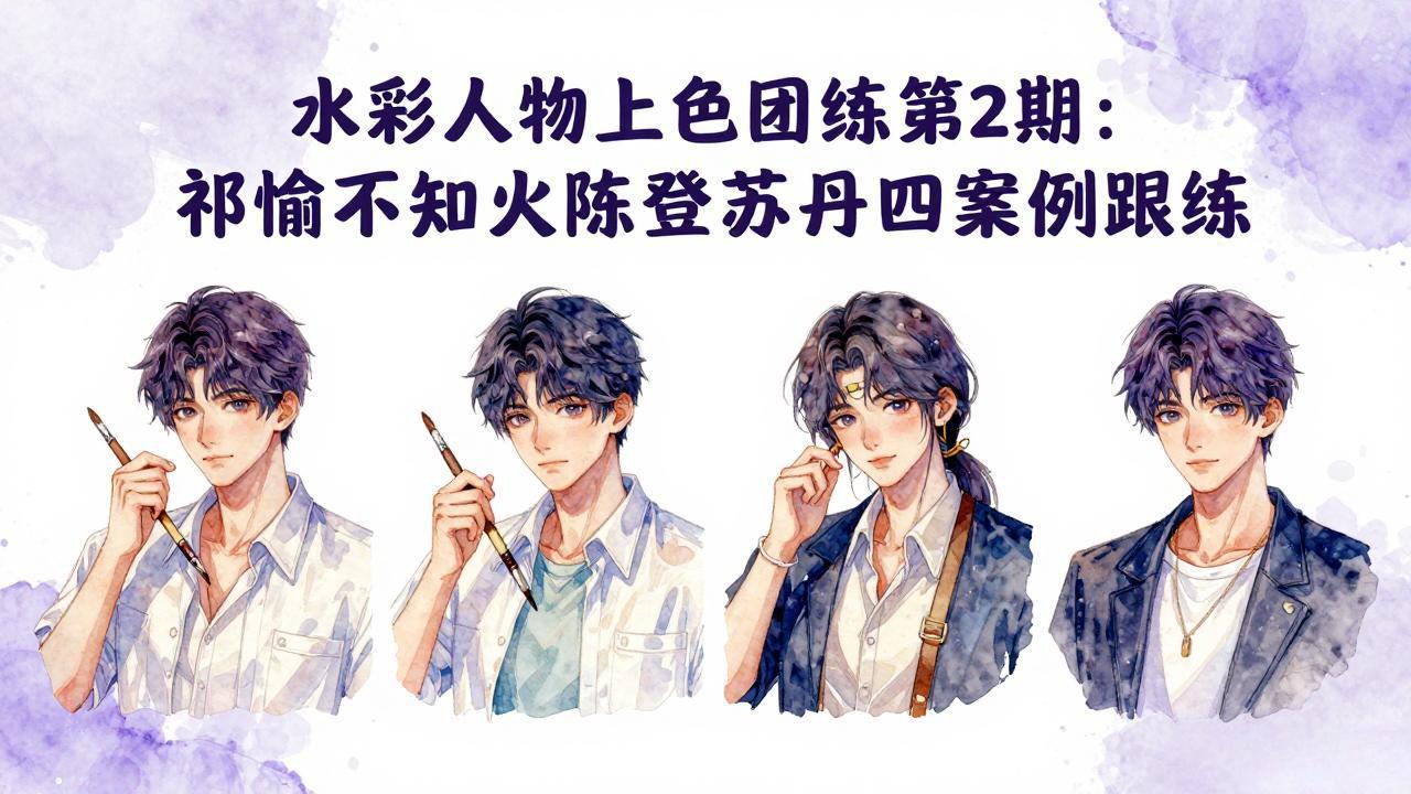 水彩人物上色团练第2期：祁煜不知火陈登苏丹四案例跟练，手把手提升绘画能力 - 觅资源