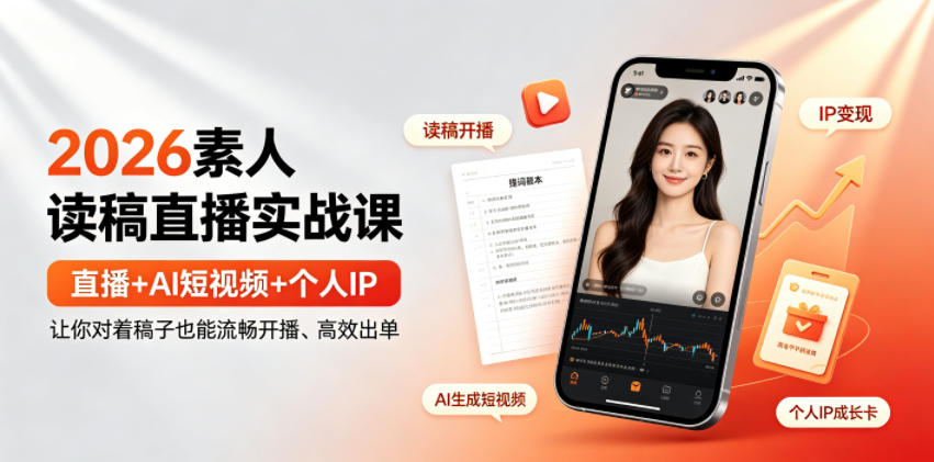 2026素人读稿直播实战课｜直播+AI短视频+个人IP，让你对着稿子也能流畅开播、高效出单 - 觅资源