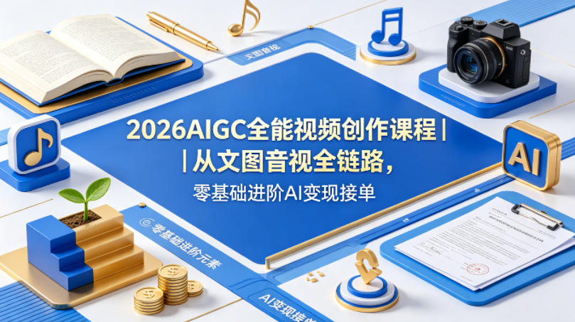 2026AIGC全能视频创作课程｜从文图音视全链路，零基础进阶AI变现接单 - 觅资源