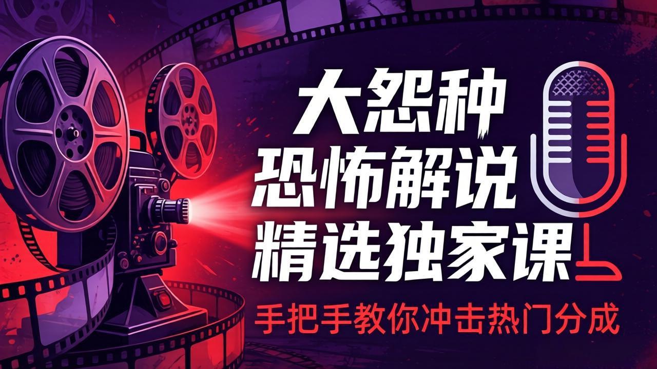 大怨种恐怖解说精选独家课：电影下载+文案配音+片头封面，手把手教你冲击热门分成 - 觅资源