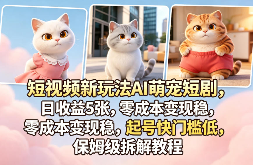 短视频新玩法AI萌宠短剧，日收益5张，零成本变现稳，起号快门槛低，保姆级拆解教程 - 觅资源