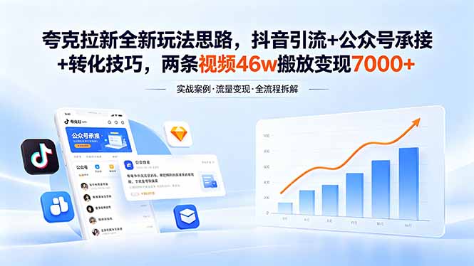 夸克拉新全新玩法思路，抖音引流+公众号承接+转化技巧，两条视频46w搬放 变现7000+ - 觅资源