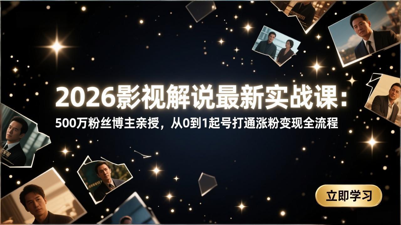 2026影视解说最新实战课：500万粉丝博主亲授，从0到1起号打通涨粉变现全流程|中创学习社