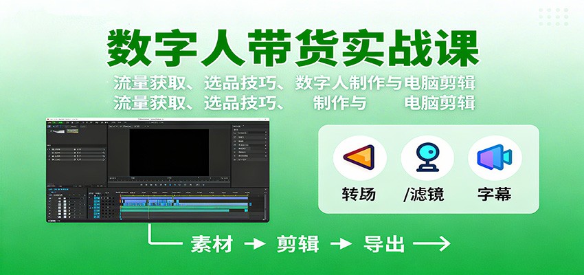 数字人变现实战课：流量获取、选品技巧、数字人制作与电脑剪辑|YX网创