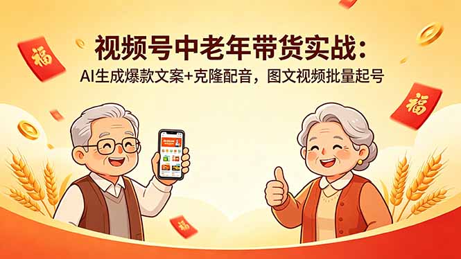 视频号中老年带货实战：AI生成爆款文案+克隆配音，图文视频批量起号 - 觅资源