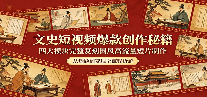 文史短视频爆款创作秘籍：四大模块完整复刻国风高流量短片制作 - 觅资源