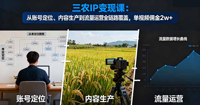 三农IP变现课：从账号定位、内容生产到流量运营全链路覆盖，单视频佣金2w+|YX网创