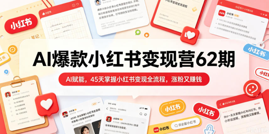 AI爆款小红书变现营62期2026年5月，AI赋能，45天掌握小红书变现全流程，涨粉又賺钱 - 觅资源
