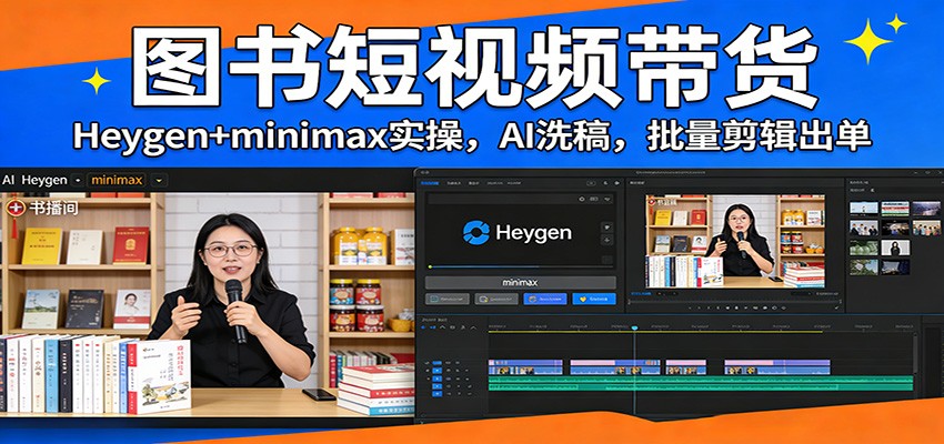 图书短视频带货：Heygen+minimax实操，AI洗稿 ，批量剪辑出单|中创学习社