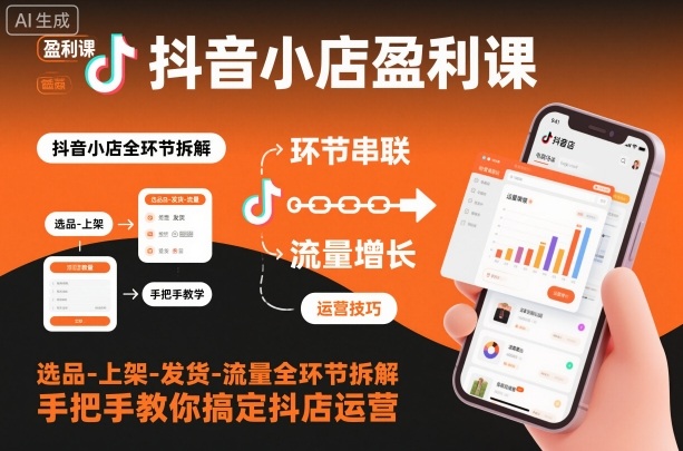 抖音小店盈利课-选品-上架-发货-流量全环节拆解，手把手教你搞定抖店运营|YX网创