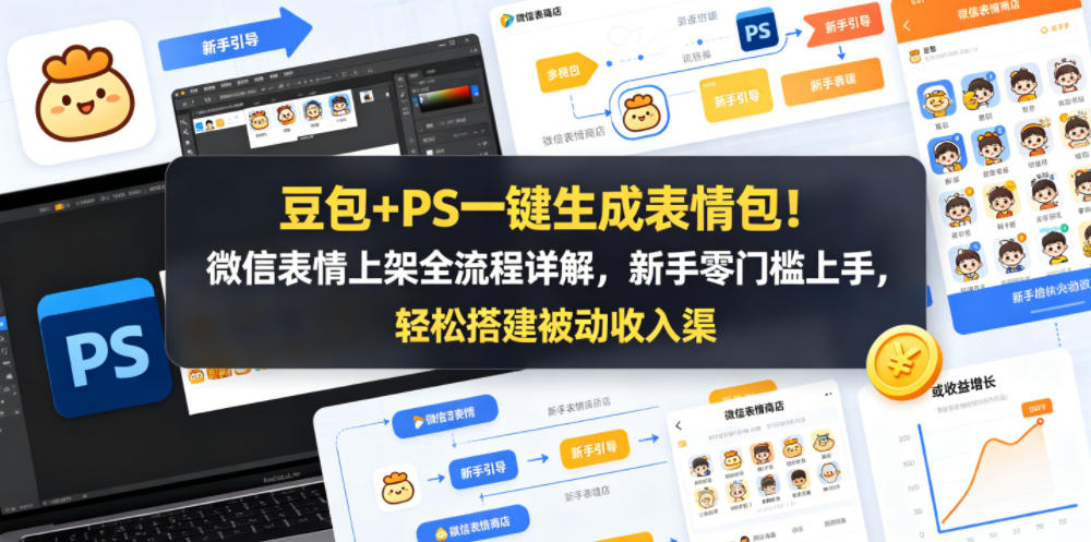 豆包+PS一键生成表情包！微信表情上架全流程详解，新手零门槛上手，轻松搭建被动收入渠道 - 觅资源